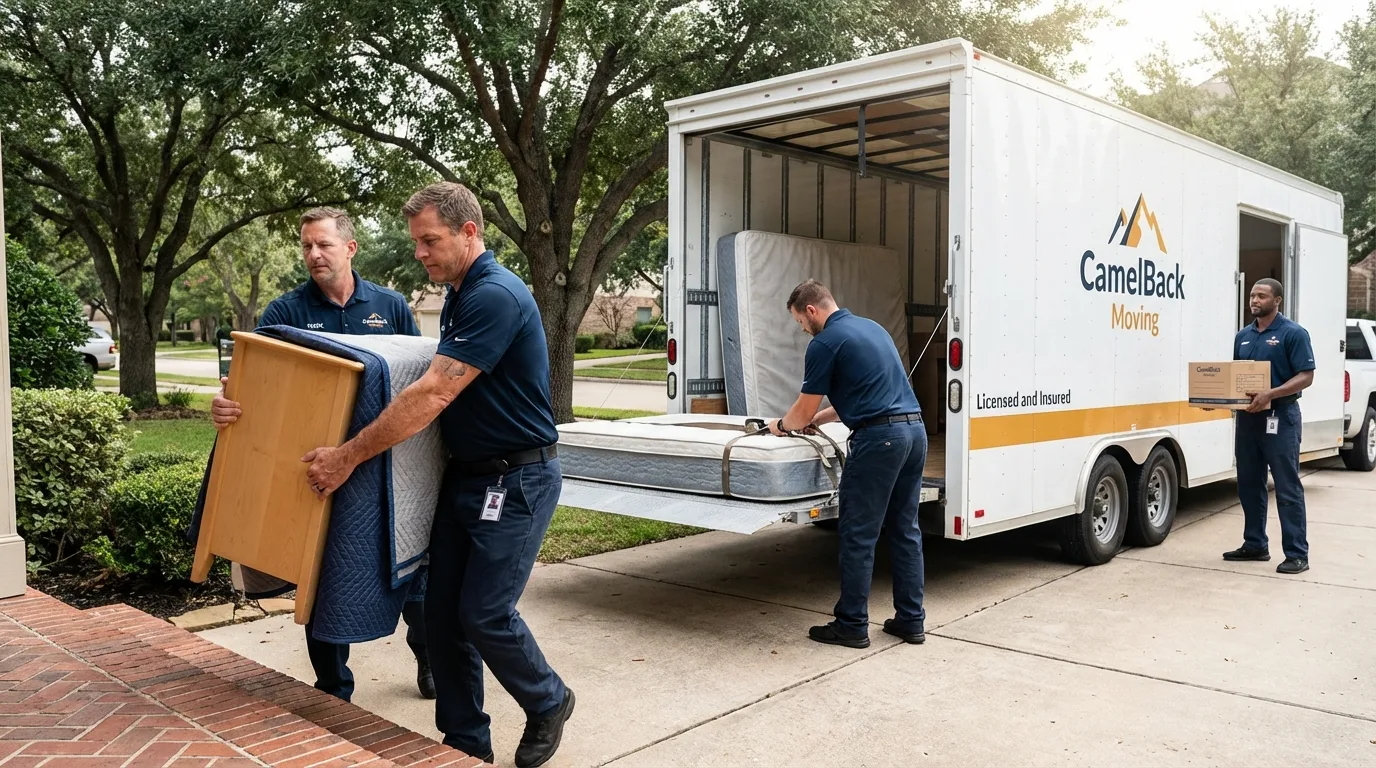 Crew loading residential truck for cross-state move from Vinton, VA